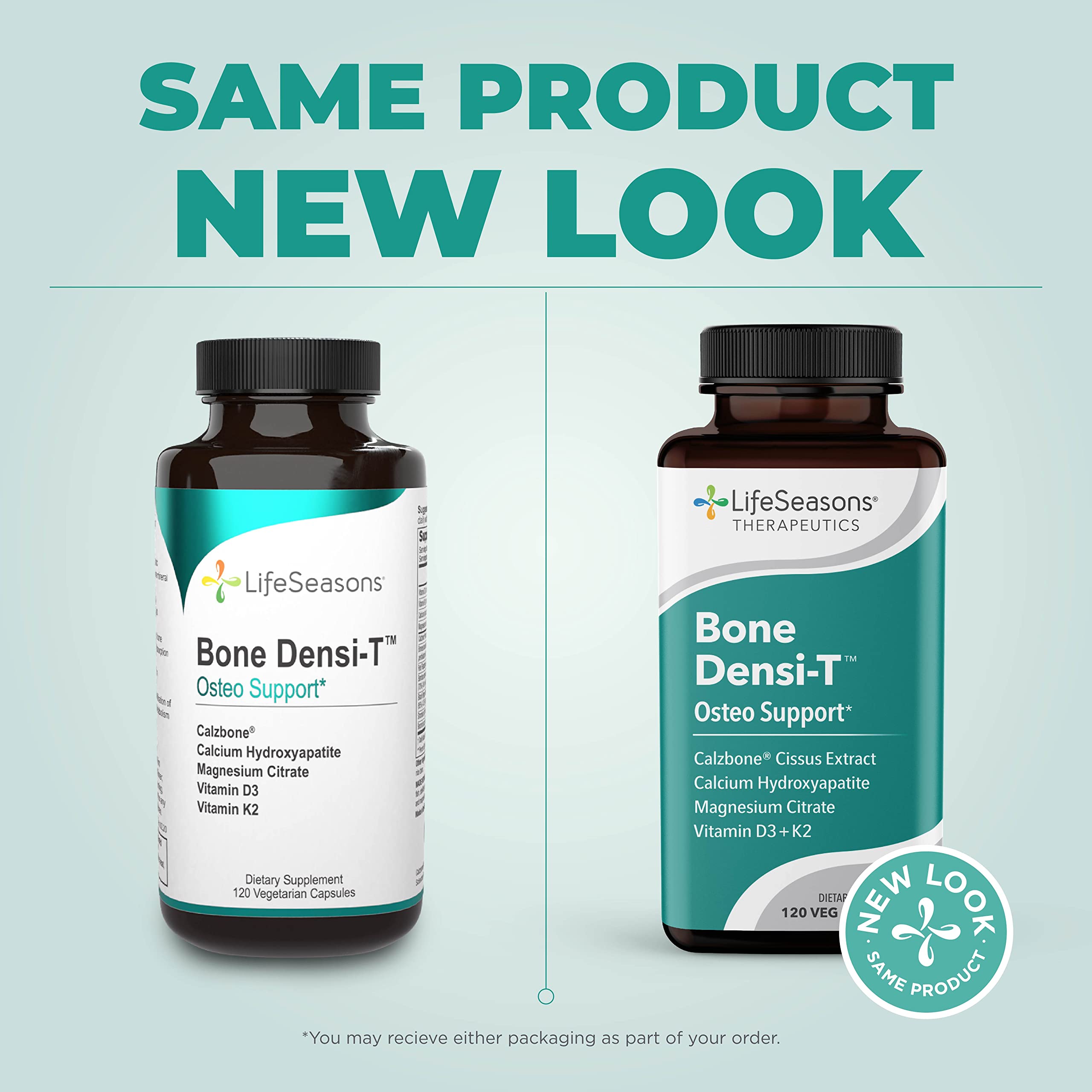 LifeSeasons Bone Densi-T Calcium Supplement on a wooden table