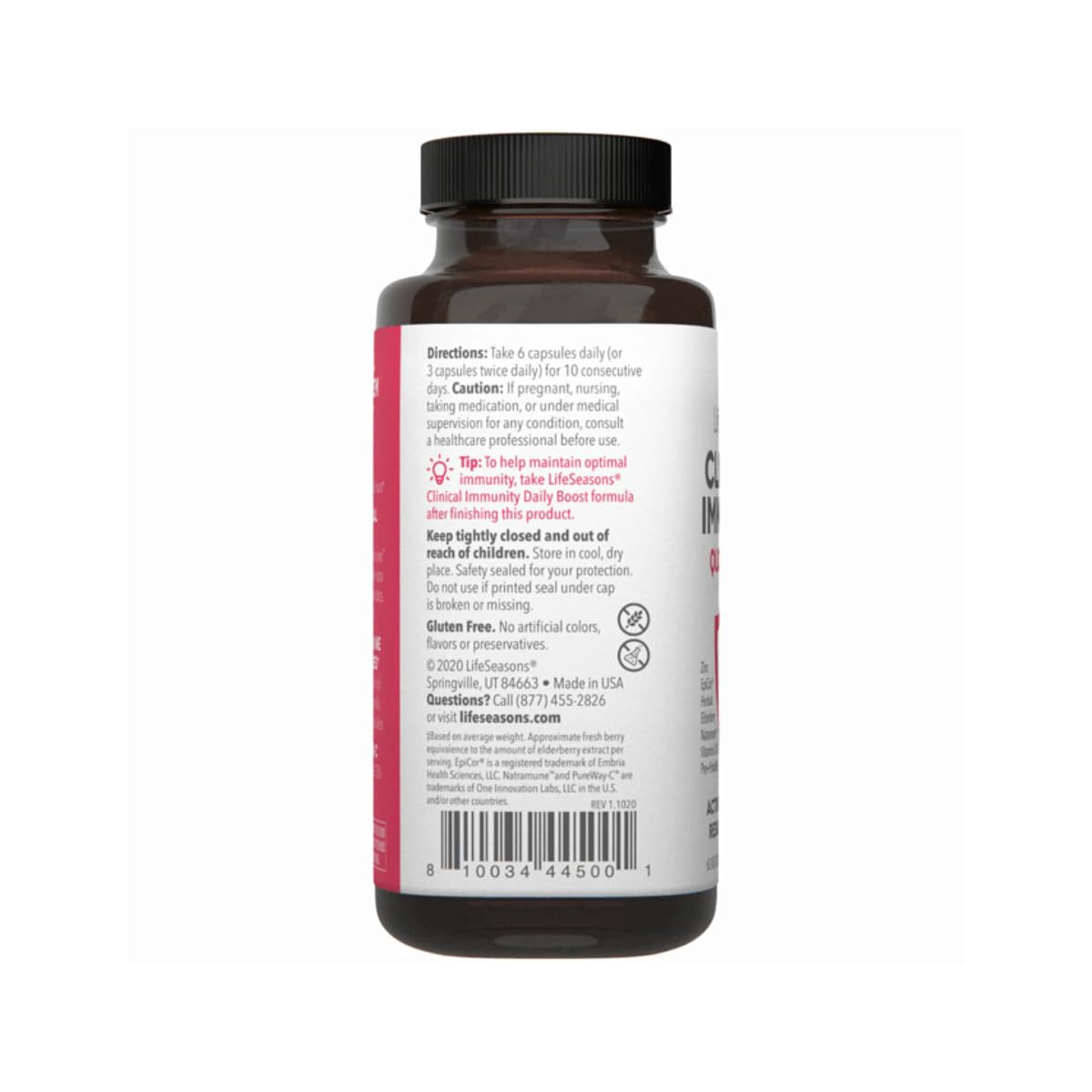 LifeSeasons Clinical daily wellness Quick-Start supplement ingredients list on packaging
