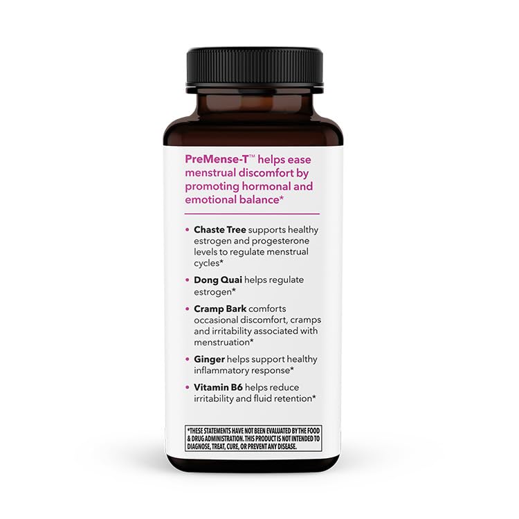 LifeSeasons Pre-Mense-T multivitamin capsules with bottle open