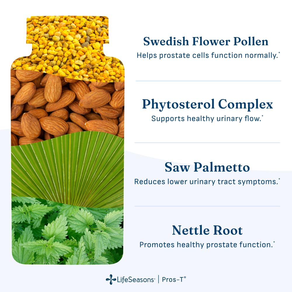 LifeSeasons Pros-T Saw Palmetto Supplement capsules on a table