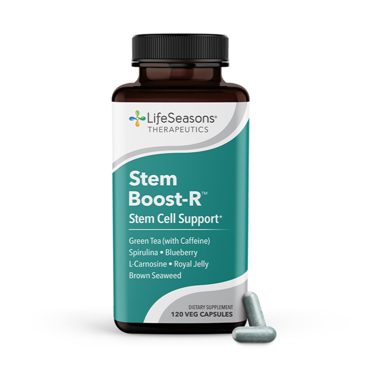 LifeSeasons Stem support-R supplement bottle front view with 120 capsules