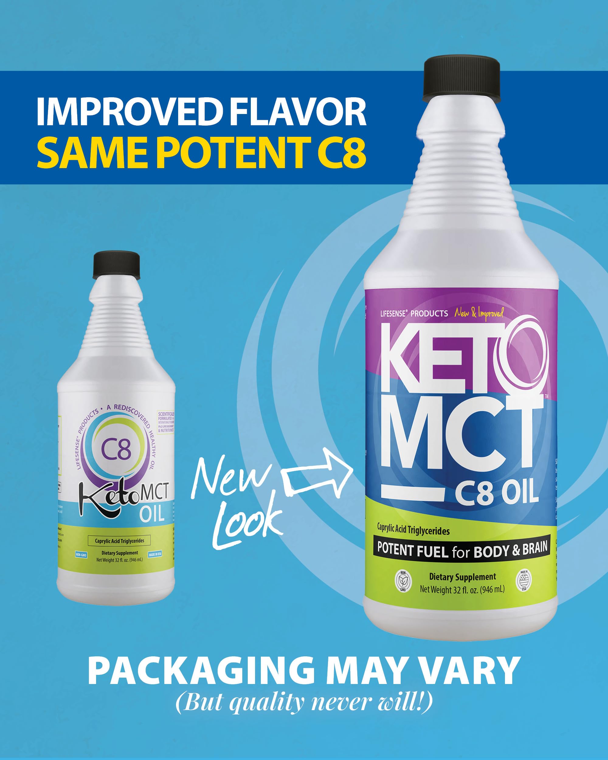 LIFESENSE C8 MCT Oil 907g back view with nutritional information