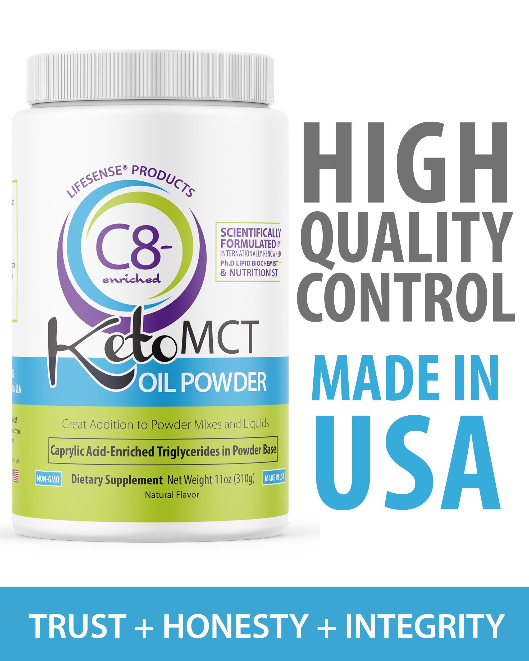 LIFESENSE MCT Oil Powder in a travel-friendly container