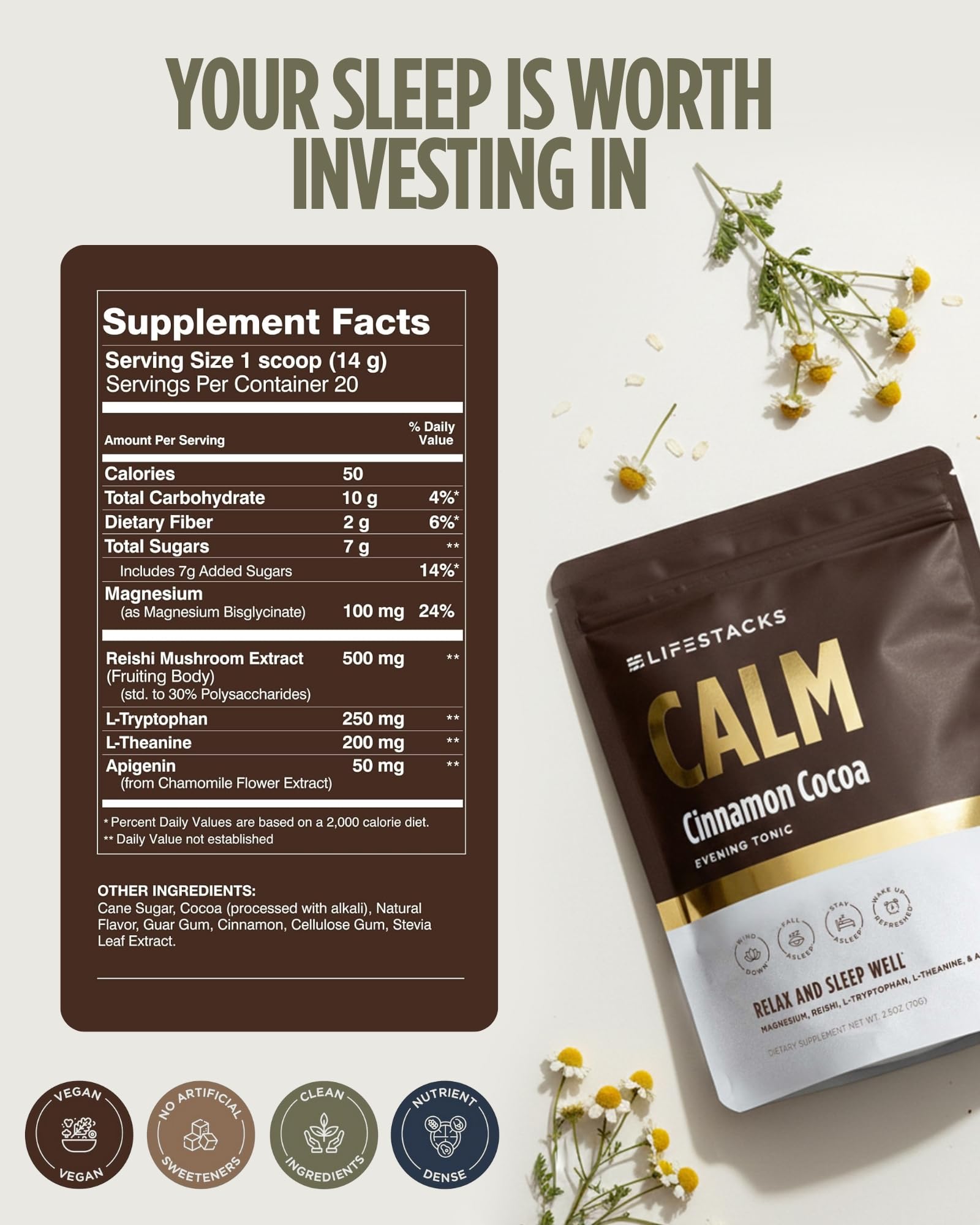 LIFESTACKS Cinnamon Cocoa Evening Drink packaging