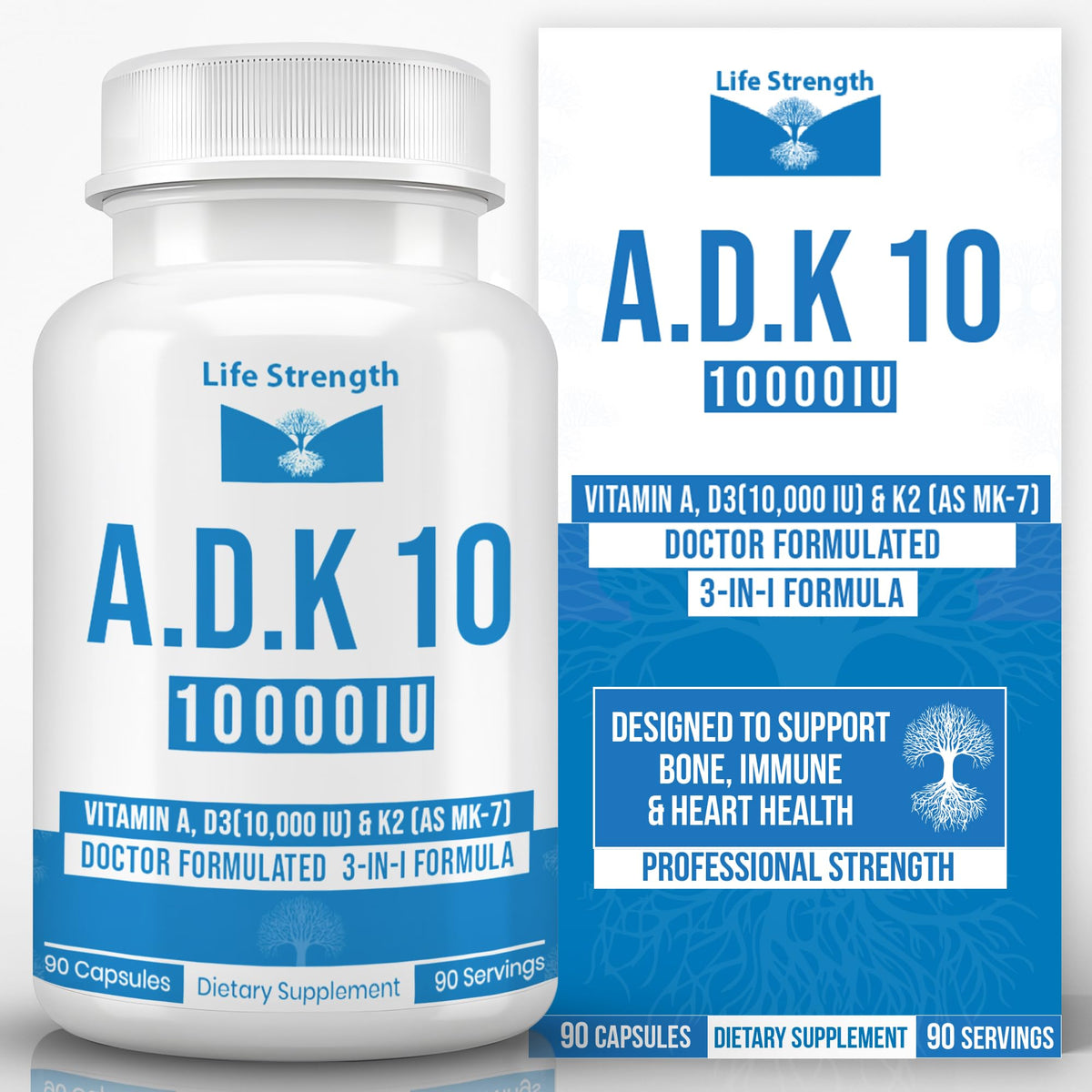 LifeStrength ADK 10 Vitamin Supplement bottle front view
