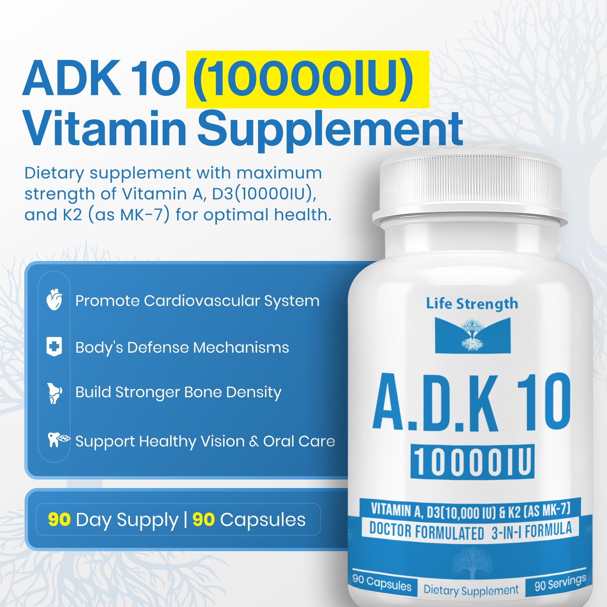 LifeStrength ADK 10 Vitamin Supplement capsules in a hand