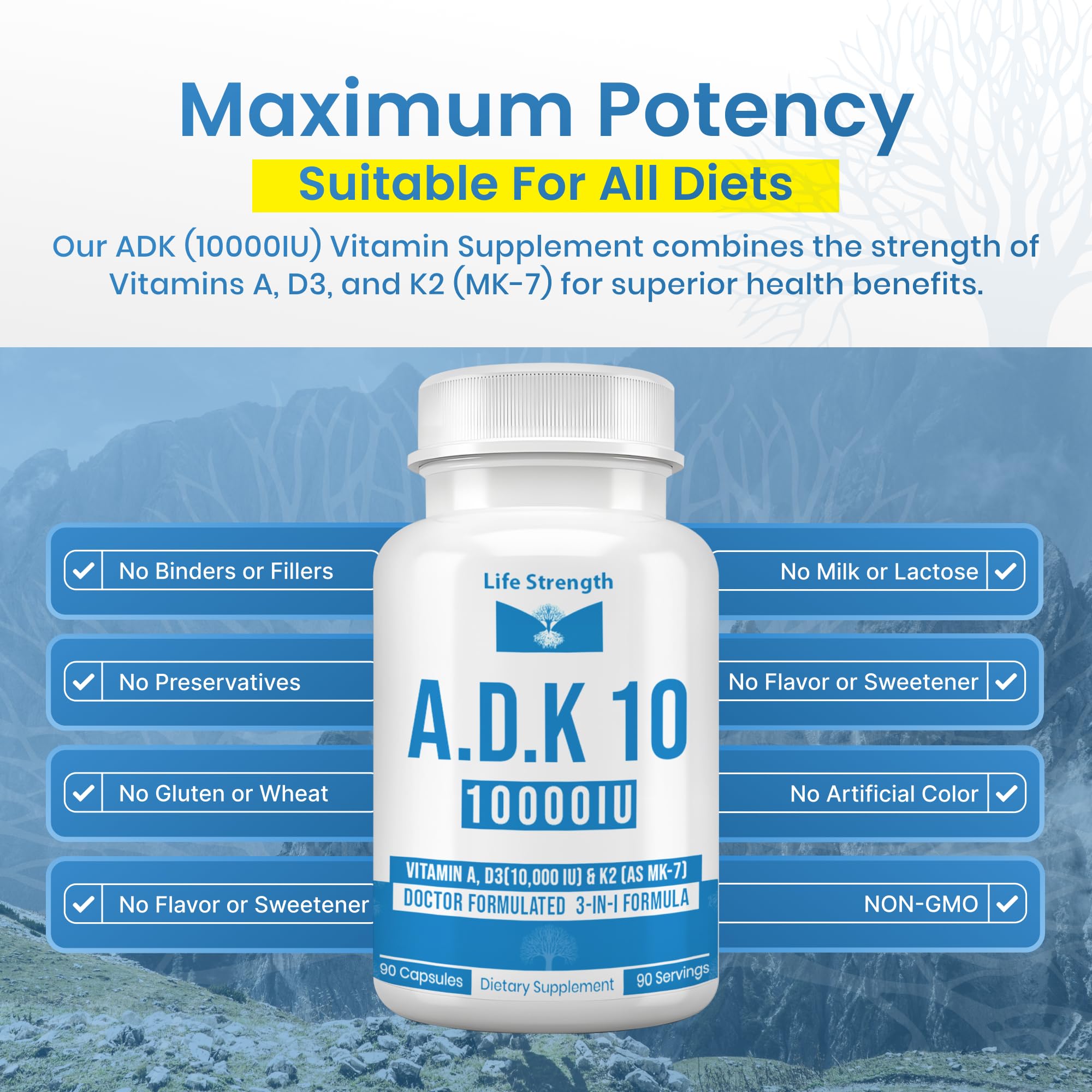 LifeStrength ADK 10 Vitamin Supplement with measuring spoon