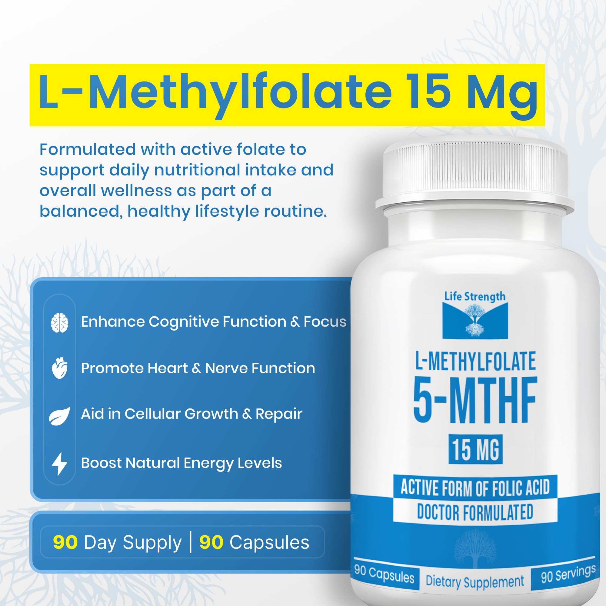 LifeStrength Methylfolate 15mg Dietary Supplement capsules