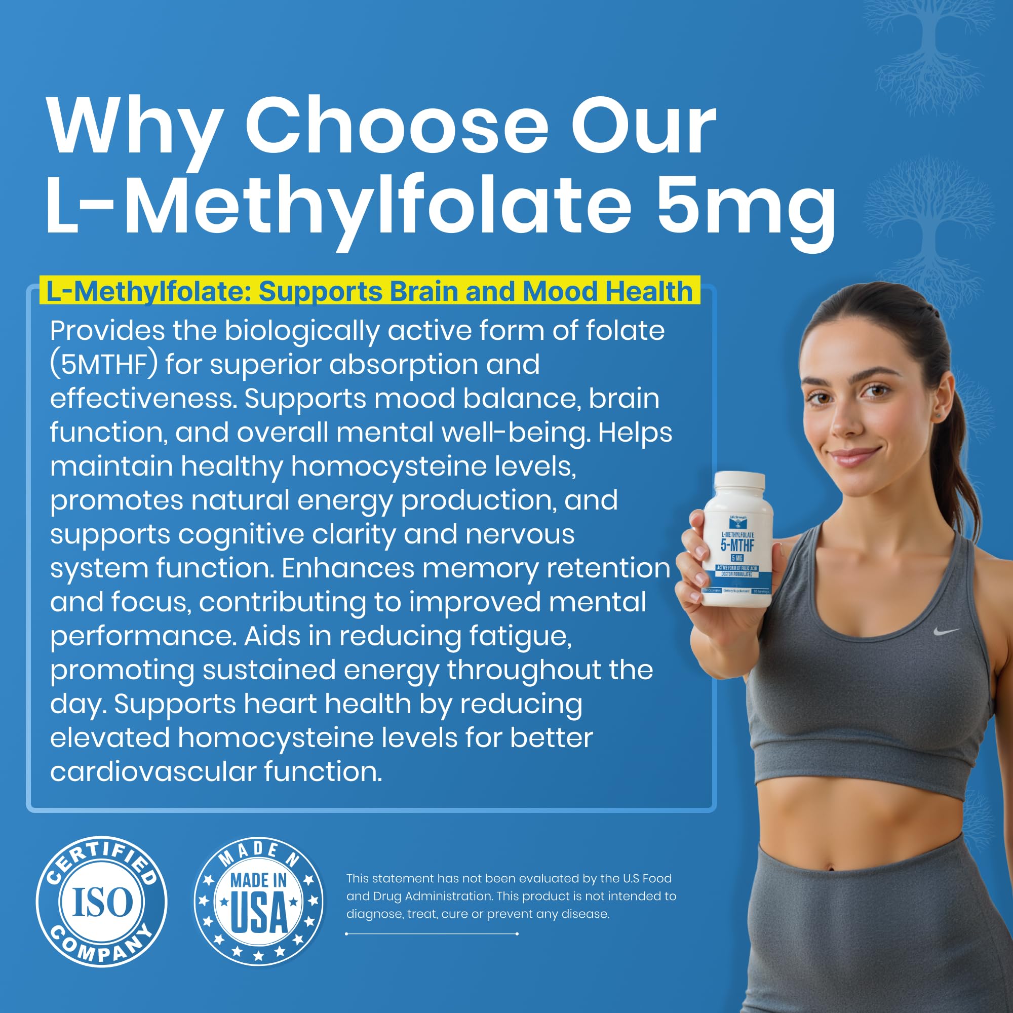 LifeStrength Methylfolate 15mg Dietary Supplement on a wooden table