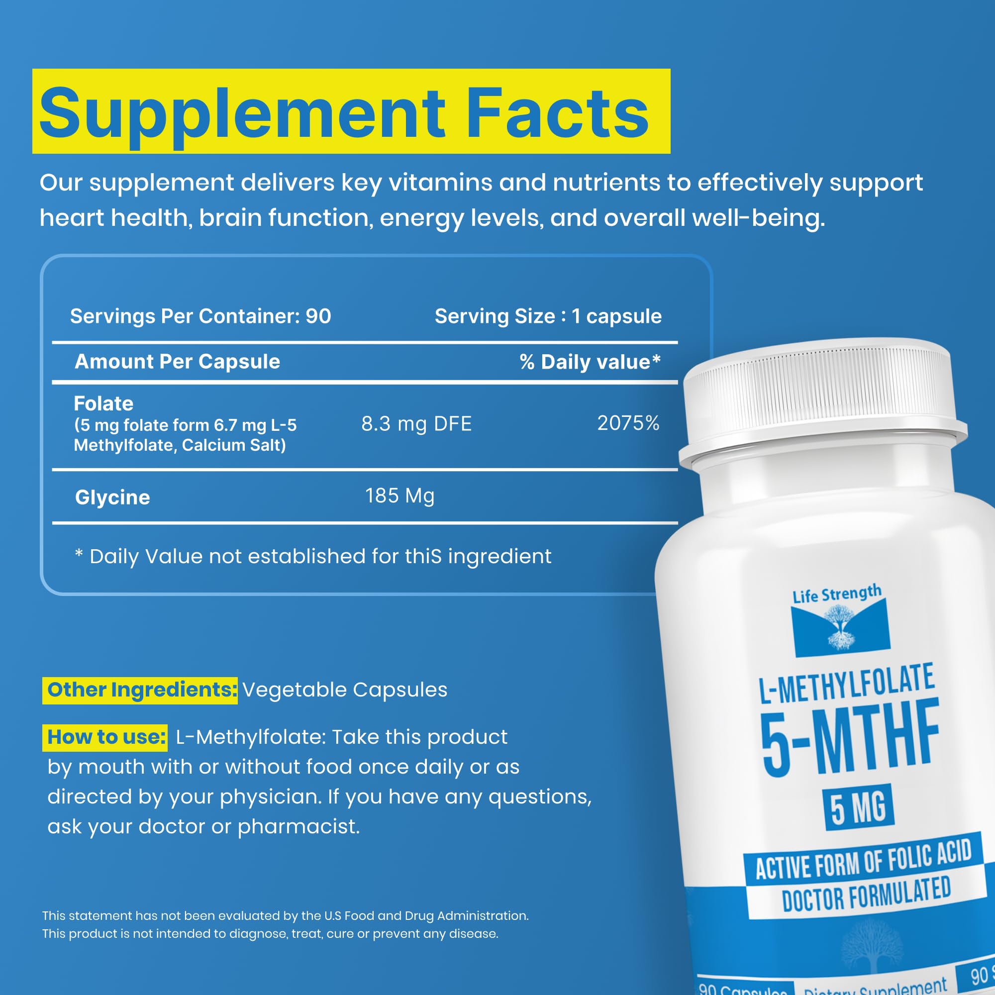 LifeStrength Methylfolate 15mg Dietary Supplement side view