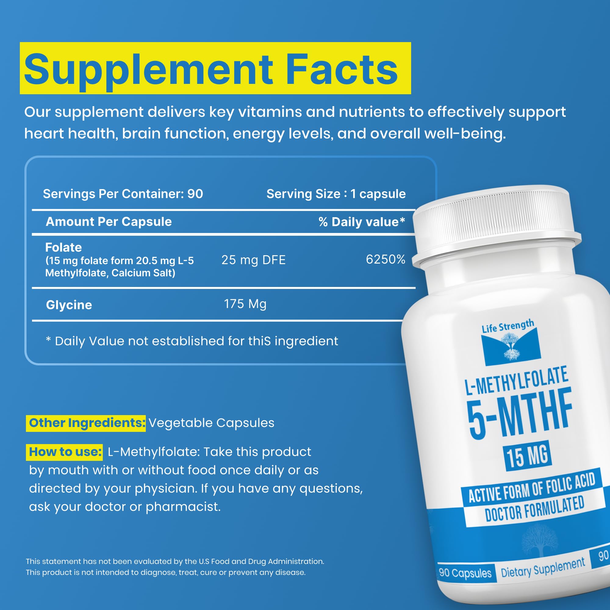 LifeStrength Methylfolate 15mg Dietary Supplement side view