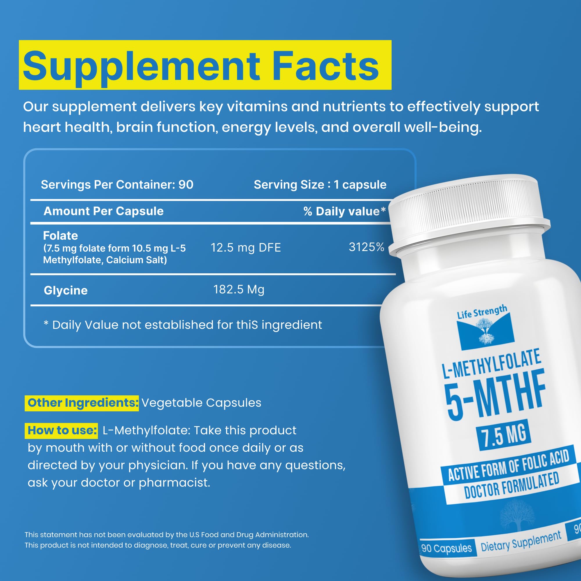LifeStrength Methylfolate 15mg supplement side view