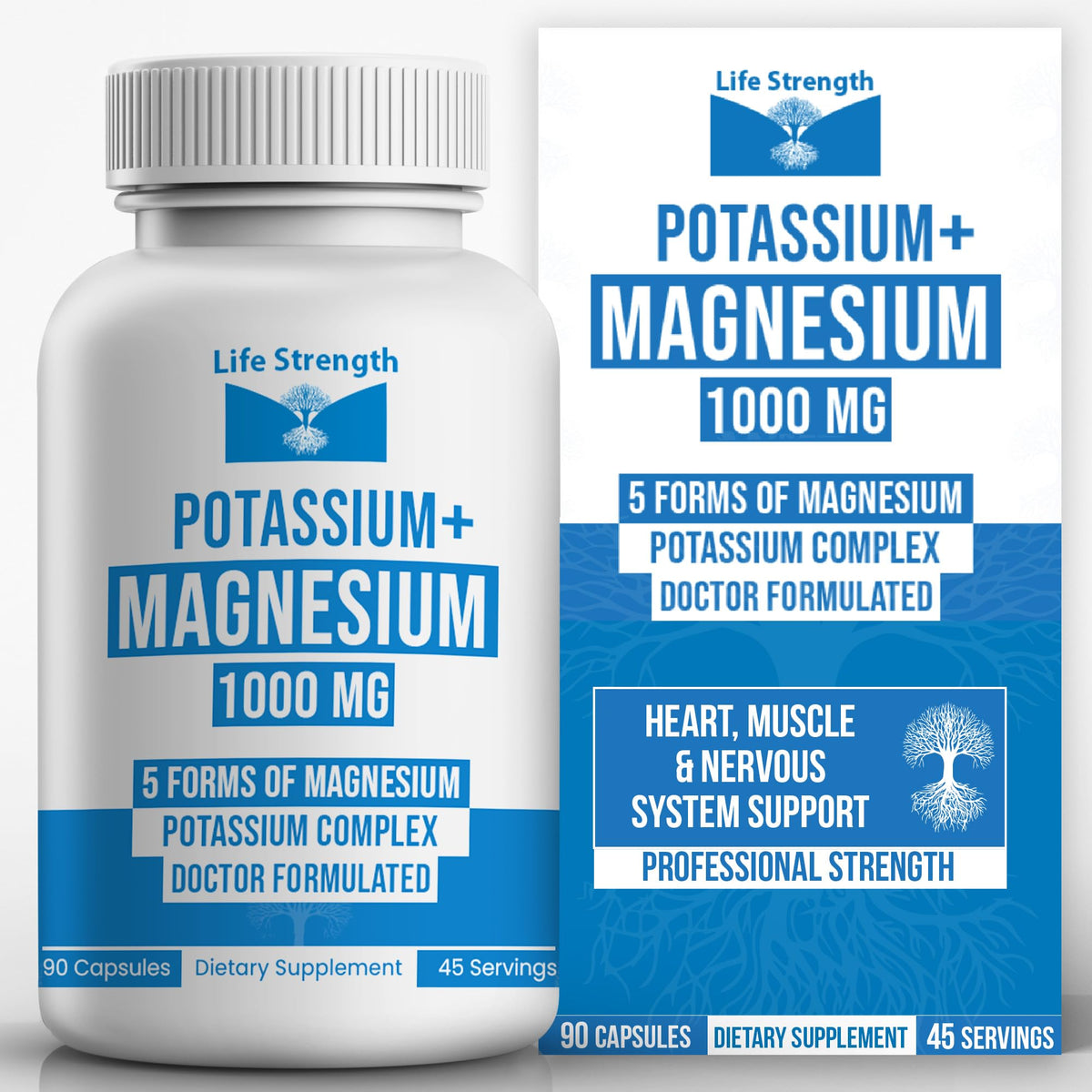LifeStrength Potassium Magnesium Supplement 1000mg front view