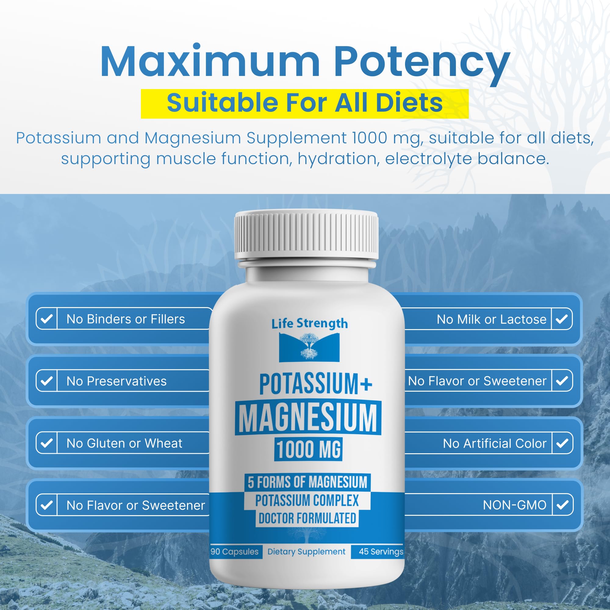 LifeStrength Potassium Magnesium Supplement 1000mg ingredients list