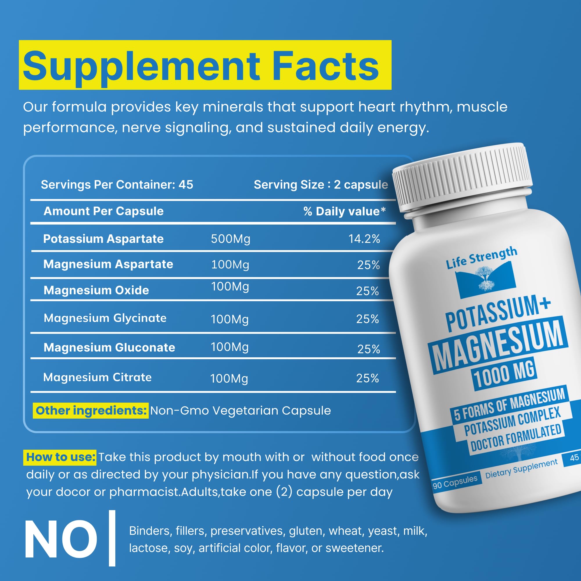 LifeStrength Potassium Magnesium Supplement 1000mg with measuring spoon