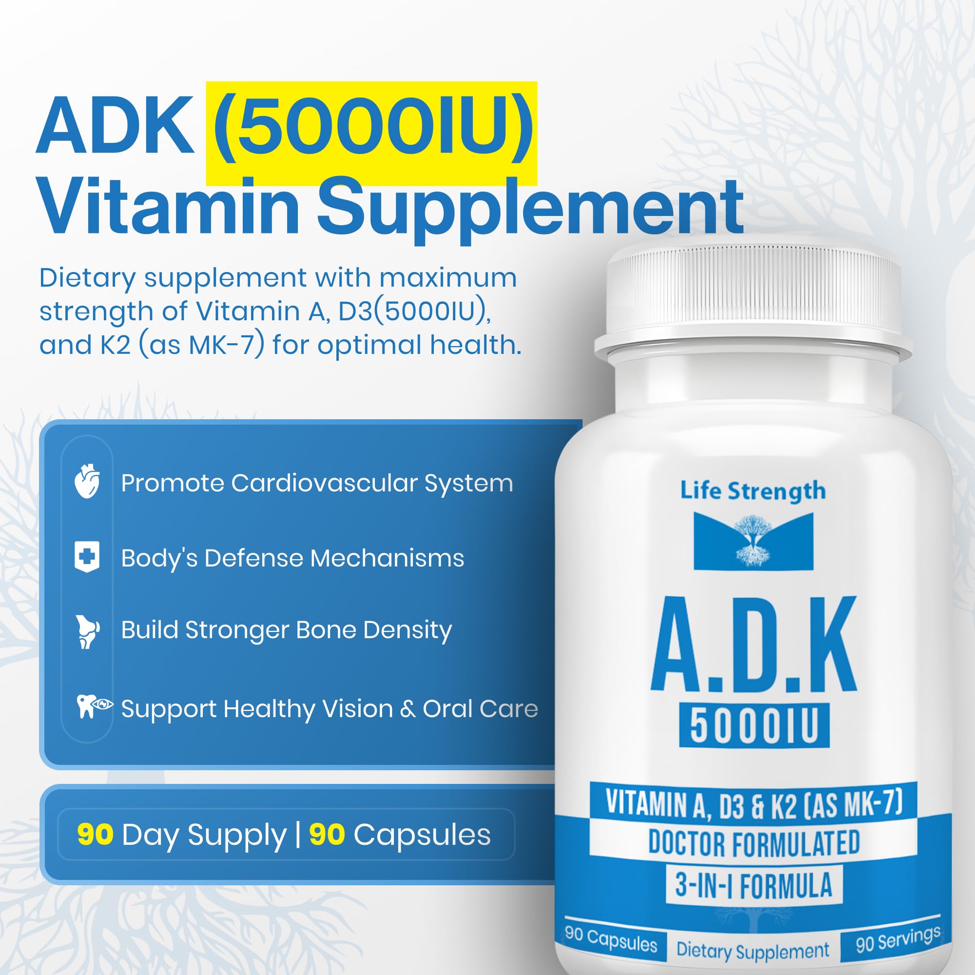 LifeStrength Vitamin ADK Supplement bottle side view