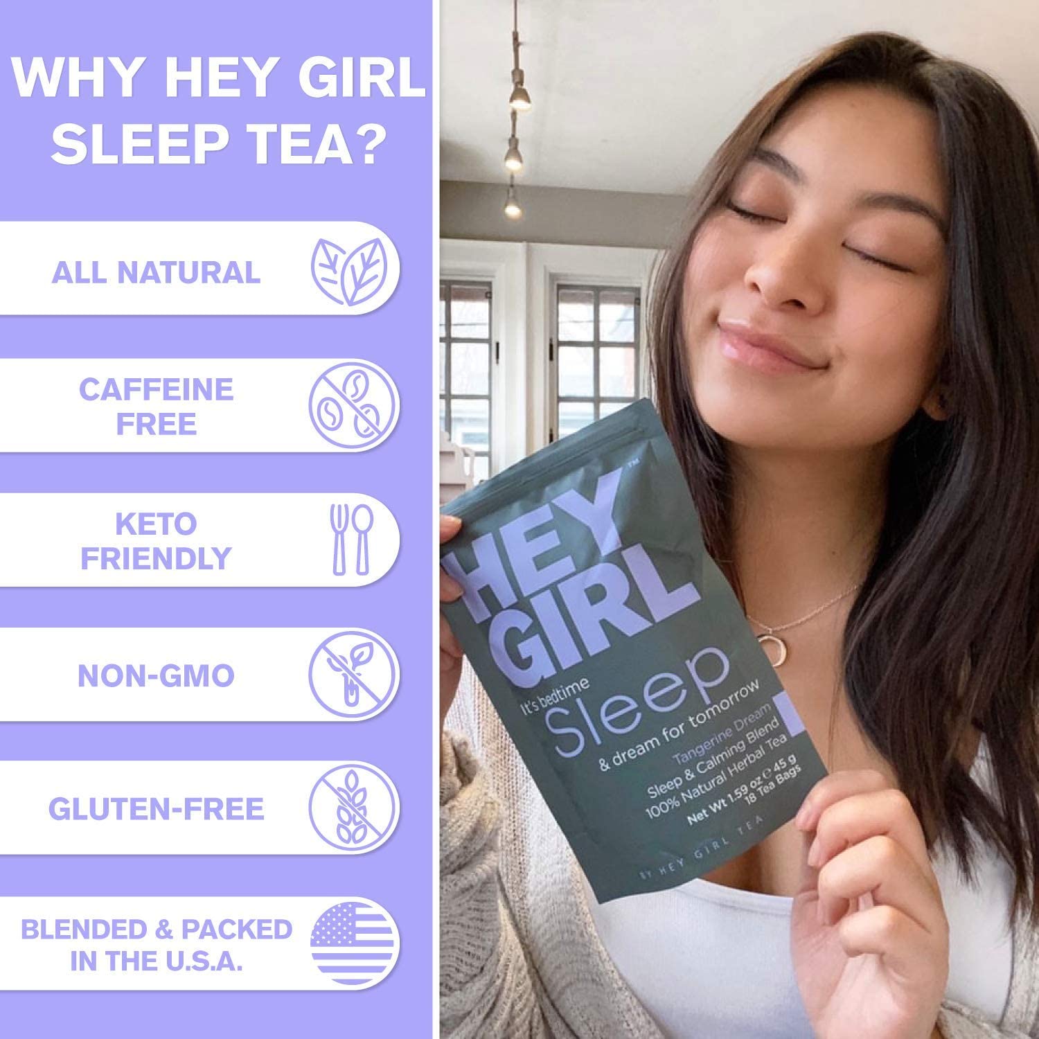 Lifestyle image of a cup of Hey Girl Sleep Tea with a book