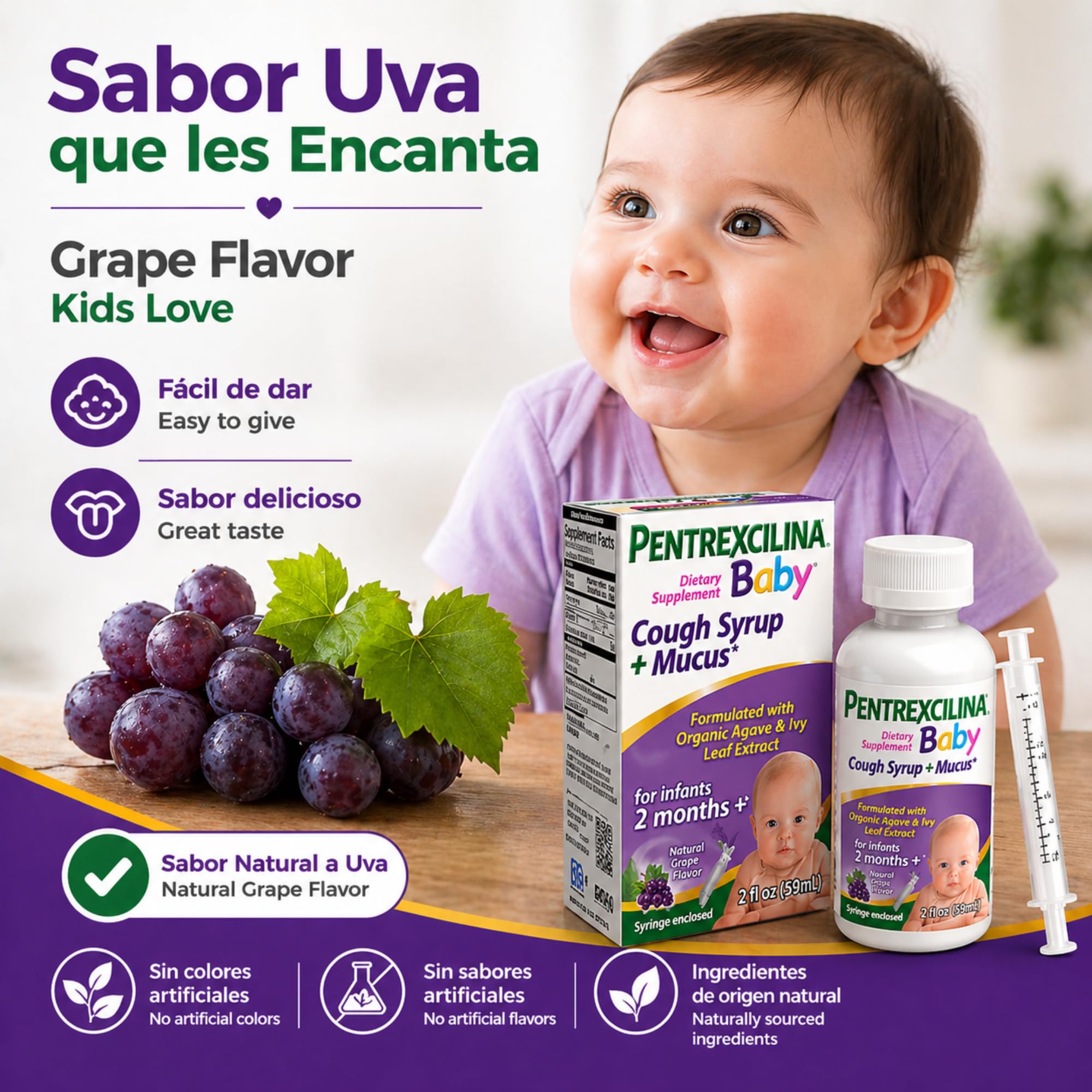 Lifestyle image of a parent administering Pentrexcilina Baby Cough Syrup