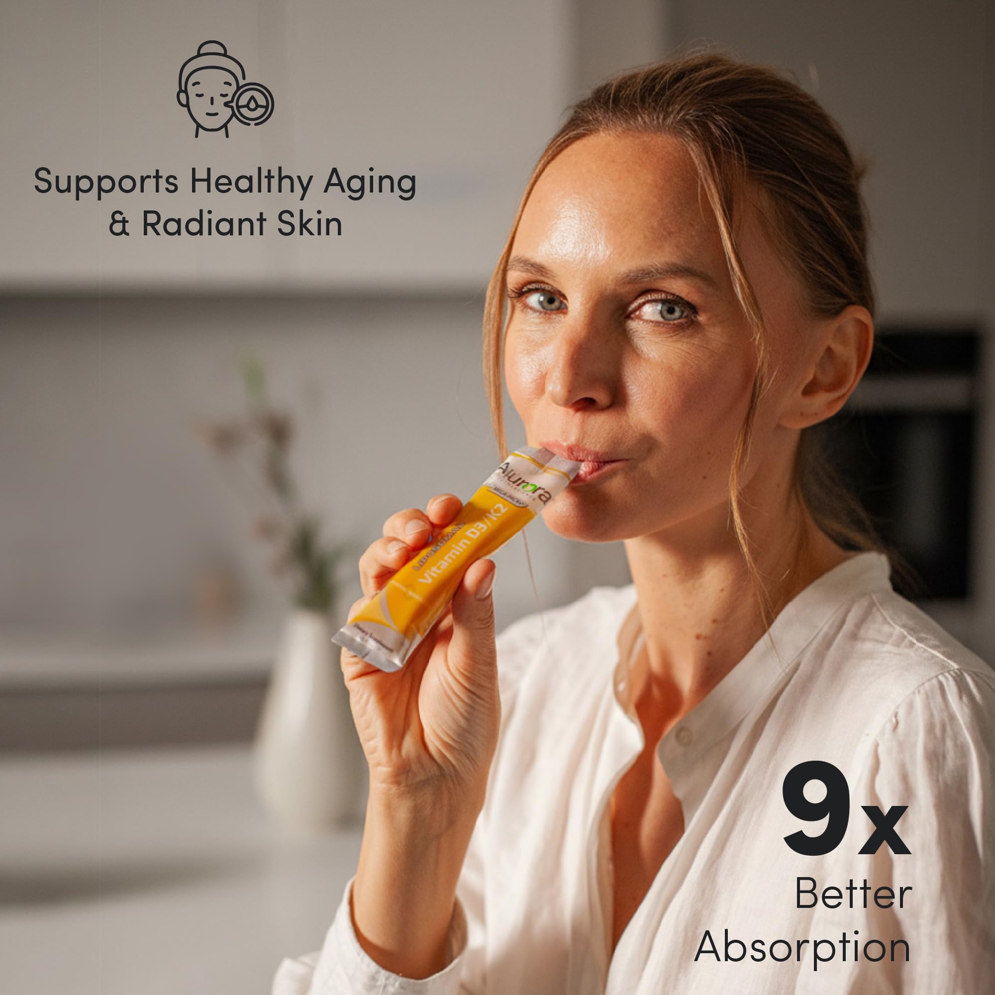 Lifestyle image of Aurora Nutrascience Liposomal Vitamin D3 & K2 packets