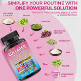 Lifestyle image of JTEVEweu 14-in-1 Collagen Capsules on a bathroom counter