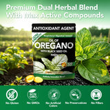 Lifestyle image of KEHLUSTY Oregano Oil & Black Seed Oil Softgels on a kitchen counter