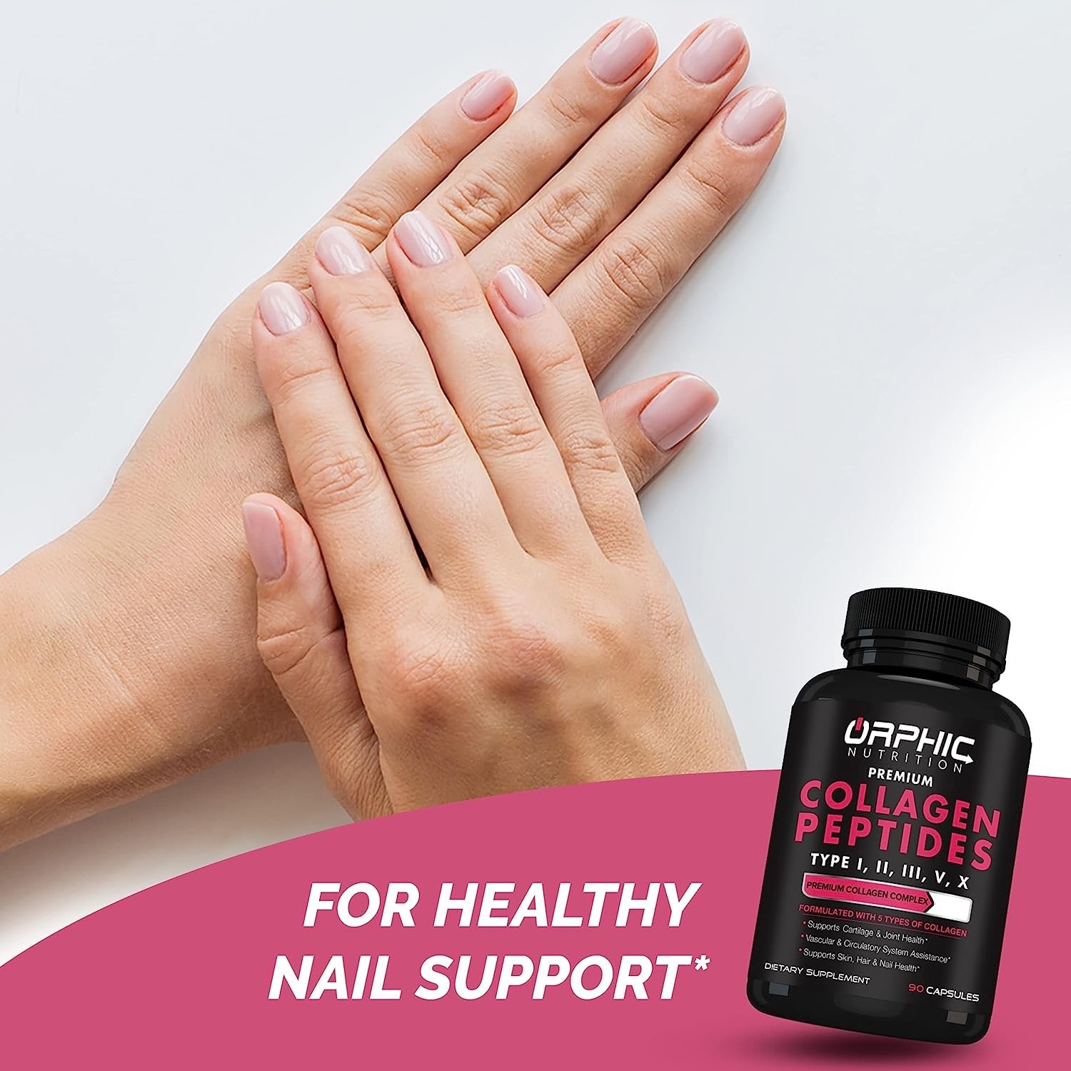 Lifestyle image of ORPHIC NUTRITION Collagen Capsules on a kitchen counter