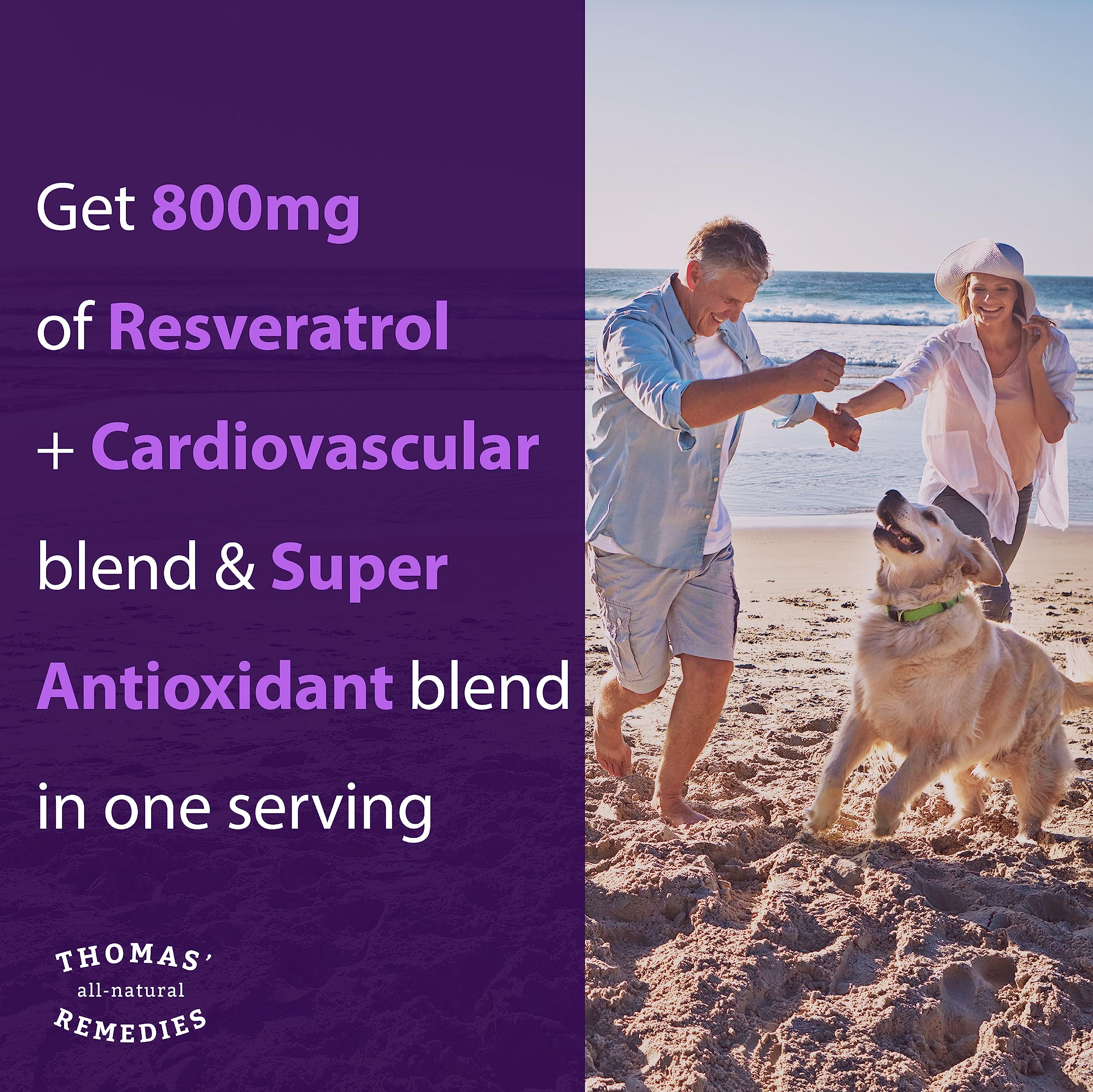 Lifestyle image of Thomas' Resveratrol Plus capsules with a glass of water
