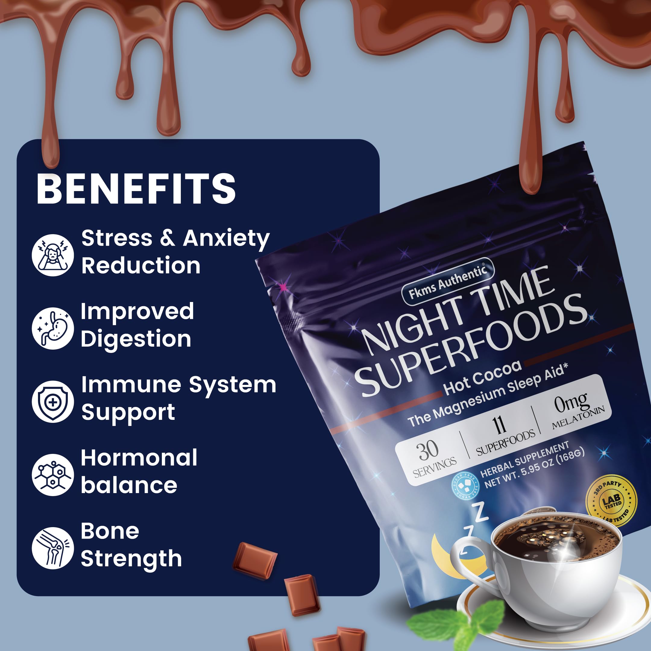 Lifestyle image with FKMS AUTHENTIC Nighttime Magnesium Hot Cocoa