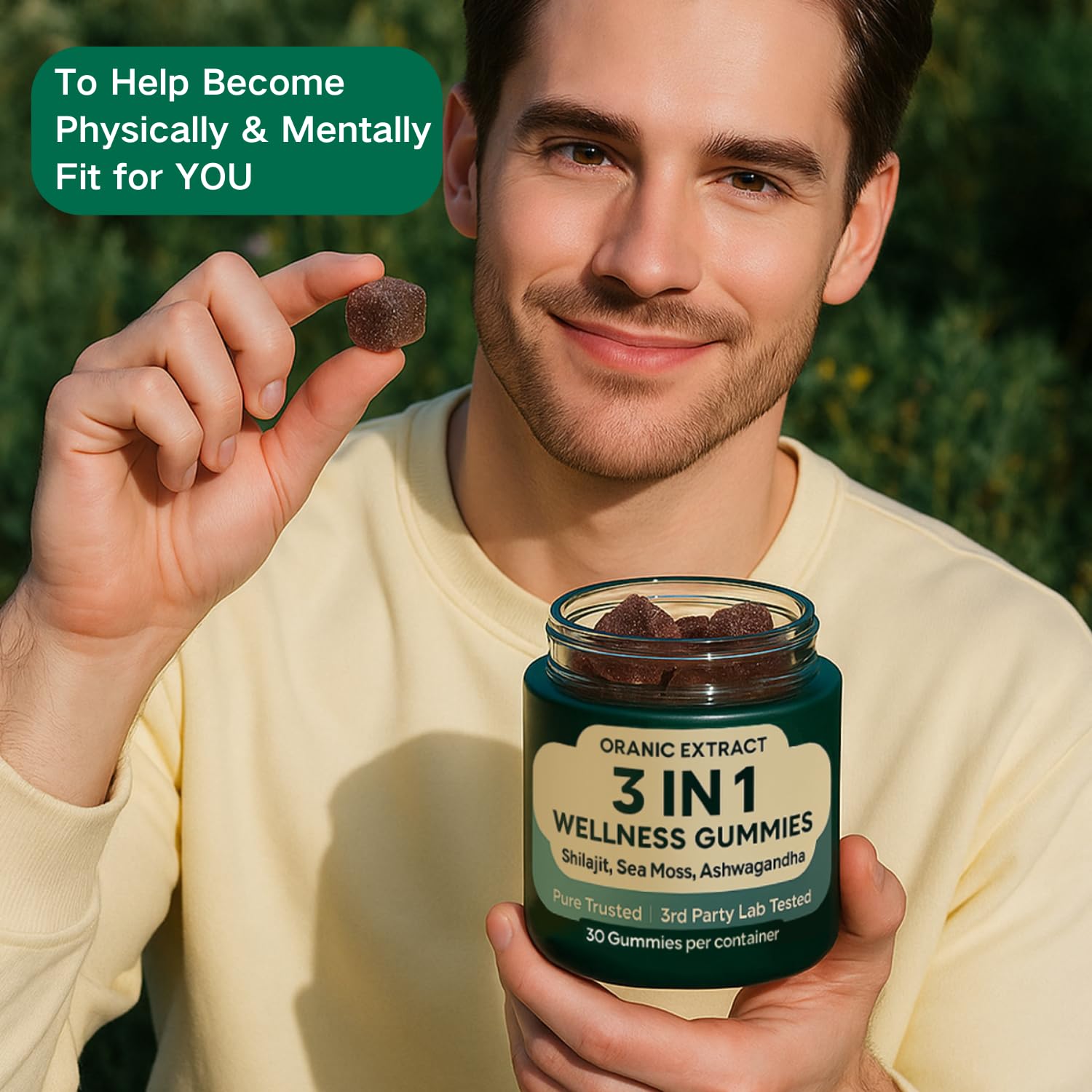 Lifestyle scene featuring ORANIC EXTRACT Shilajit Supplement