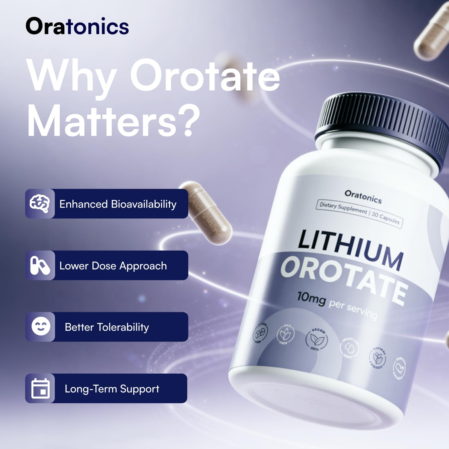 Lifestyle scene featuring ORATONICS Lithium Orotate on a kitchen counter