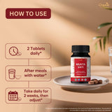 Lifestyle scene featuring ORGANIC SPREE Mukta Vati Tablets on a wooden table