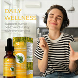 Lifestyle scene of FRESHDRINKUS Mullein Extract Liquid on a table with herbs