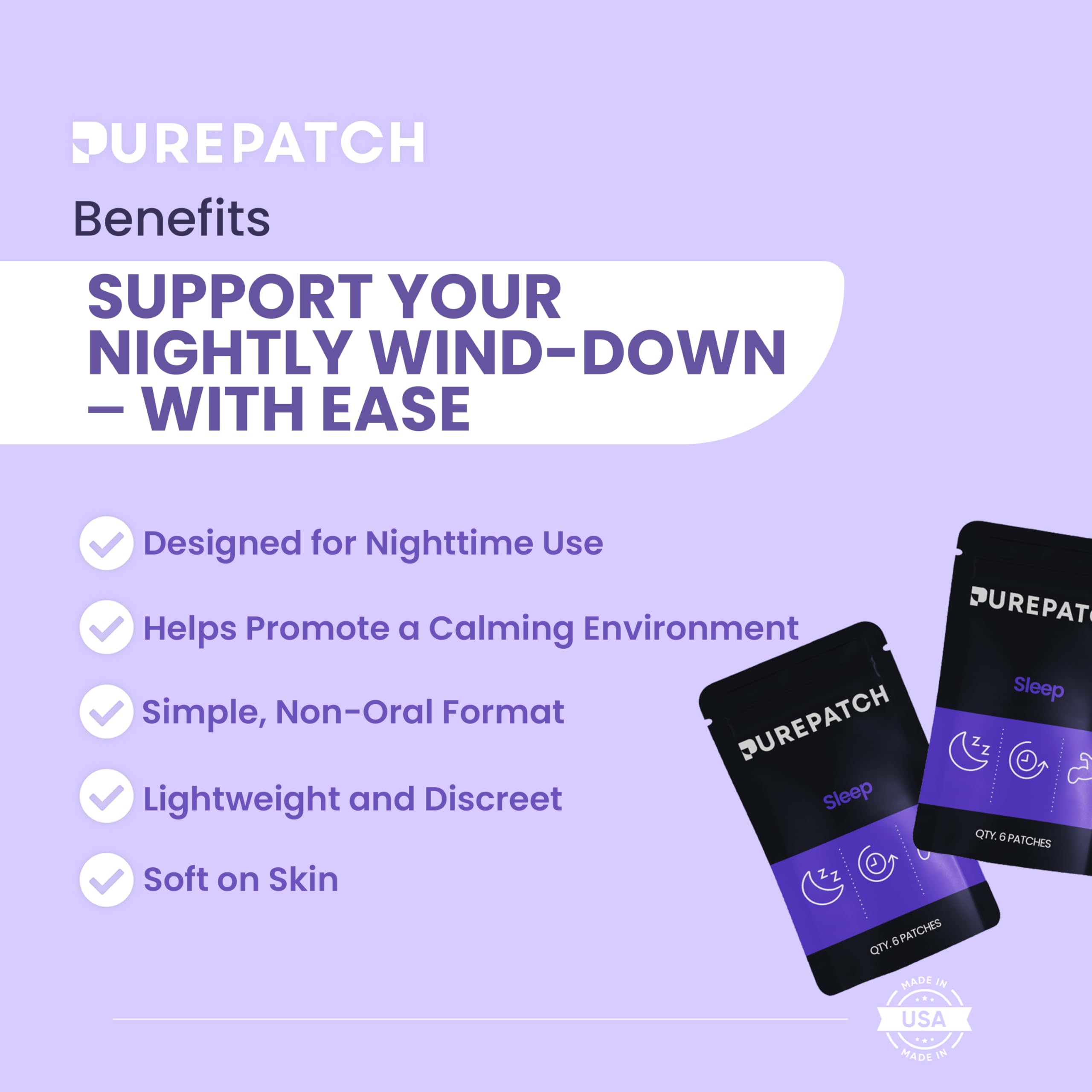 Lifestyle scene showing Pure Patch Sleep Patches on a bedside table