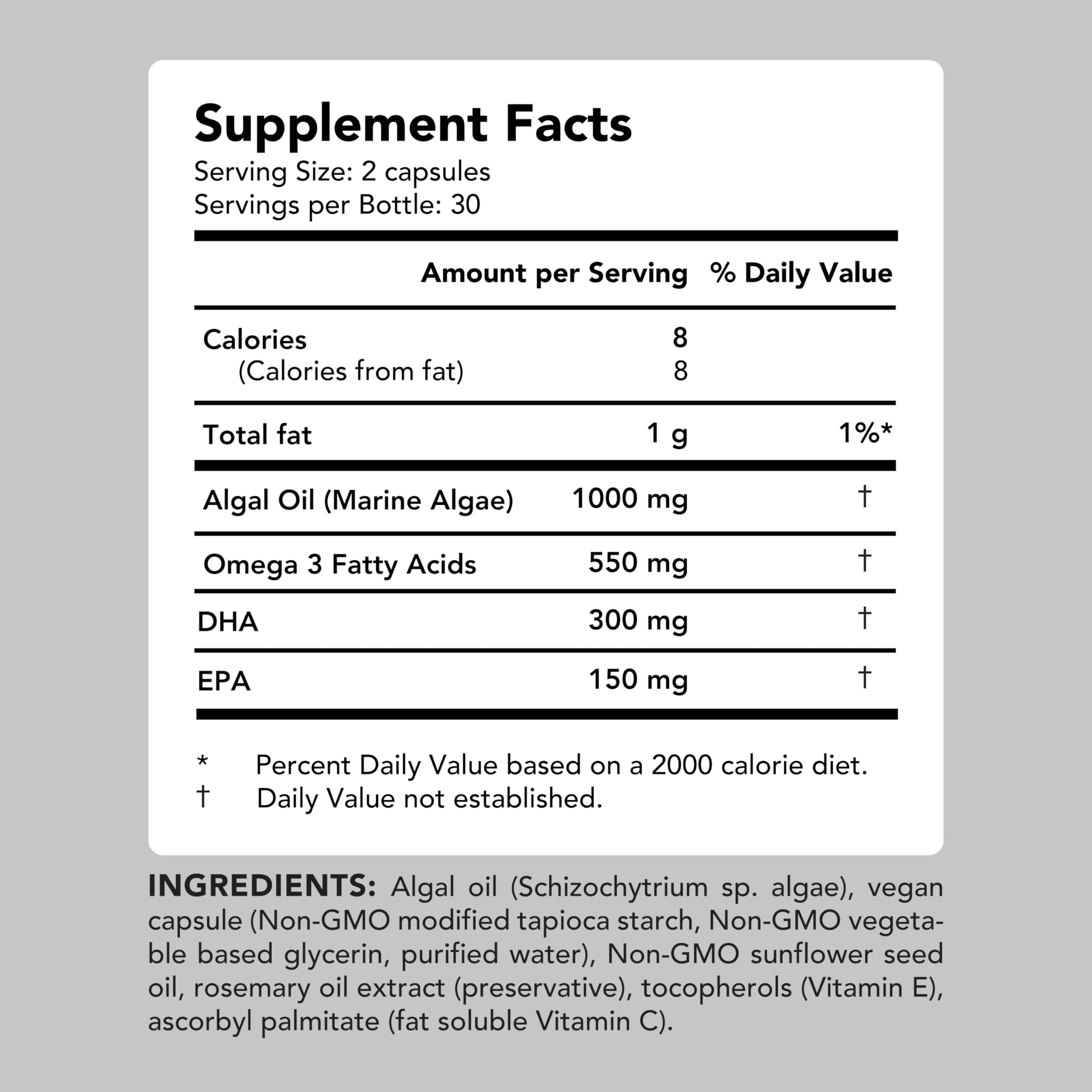 Lifestyle scene with AMANDEAN Vegan Omega-3 Algal Oil Capsules on a kitchen counter