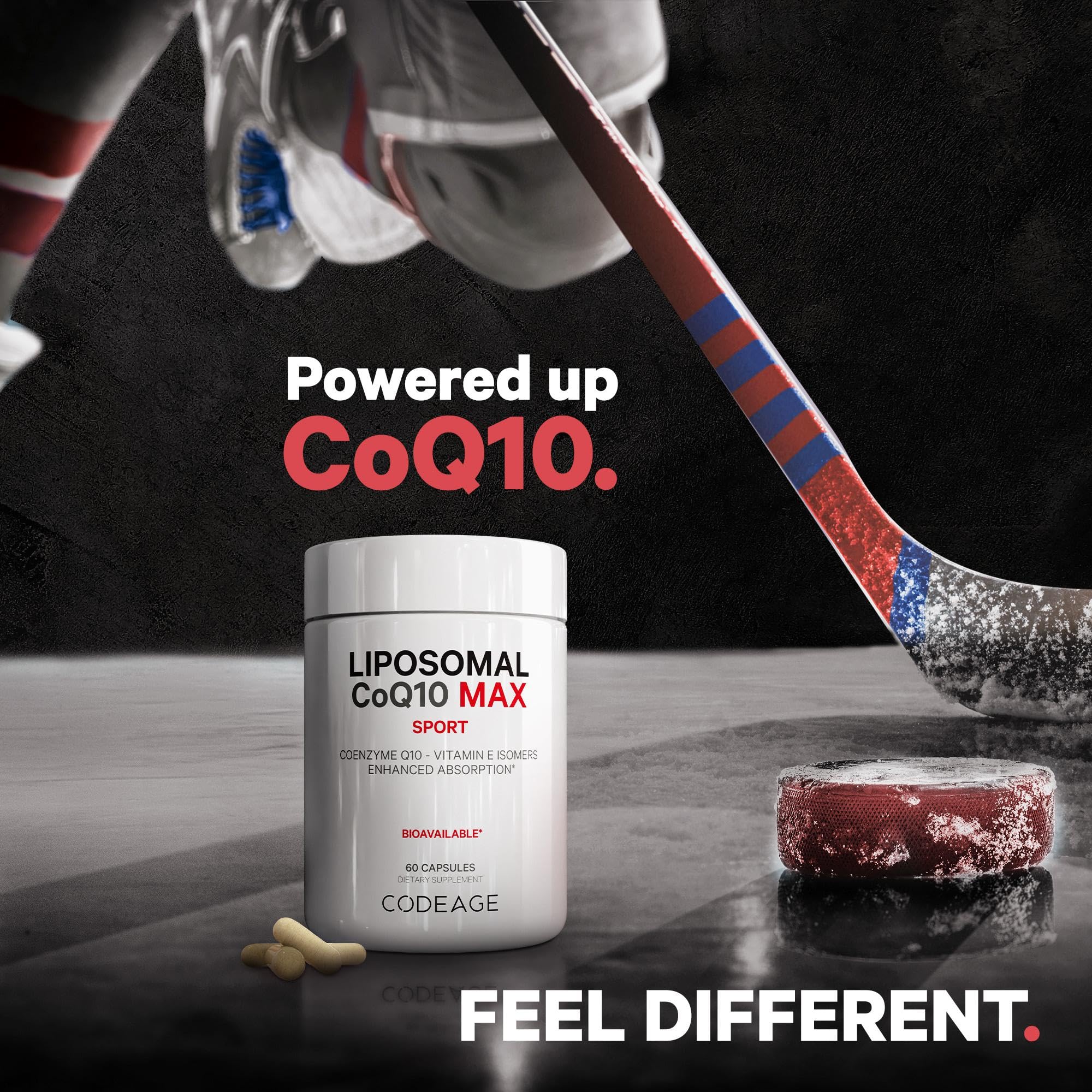 Lifestyle scene with Codeage Liposomal CoQ10 Max on a table