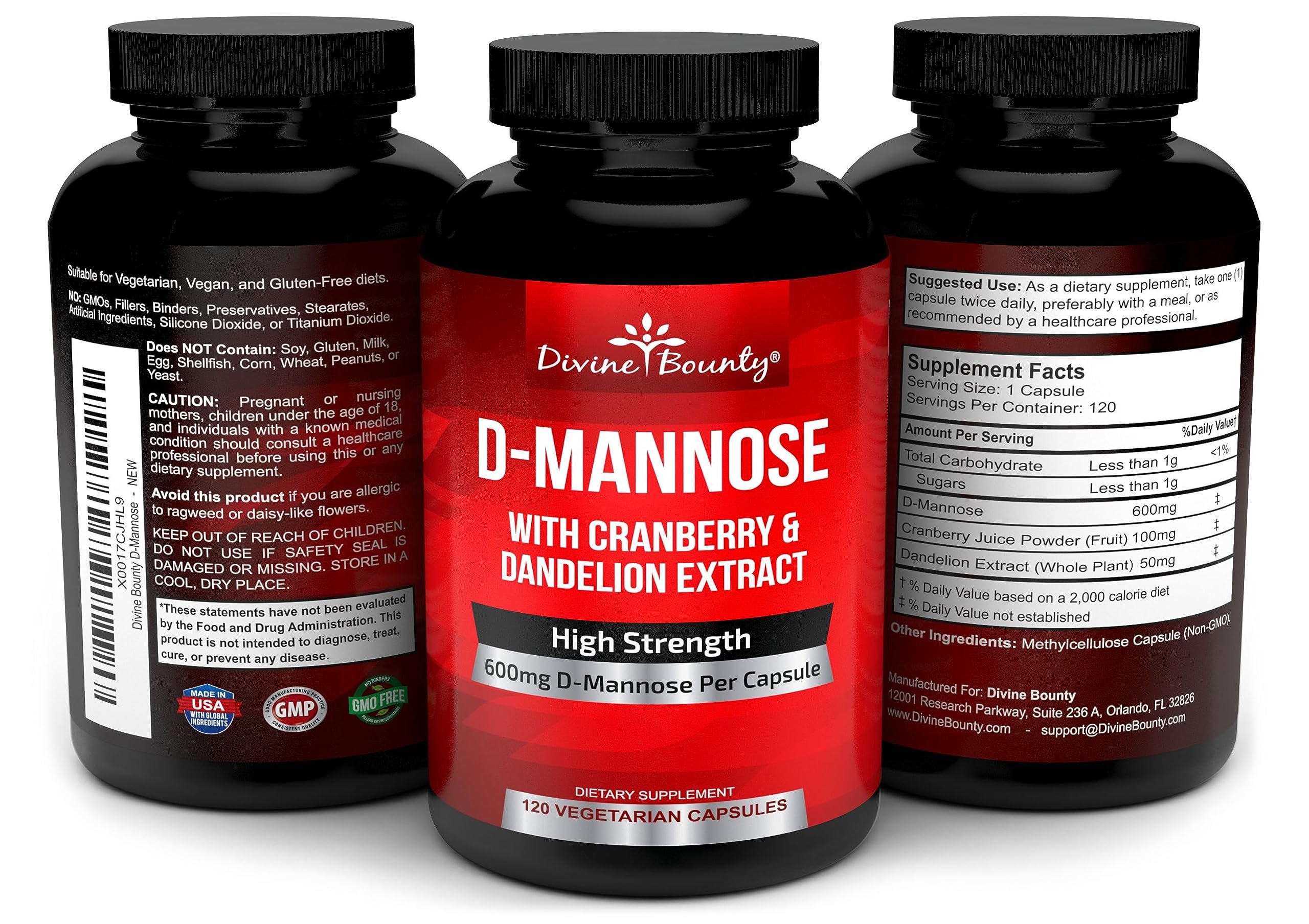 Lifestyle scene with Divine Bounty D Mannose capsules on a table