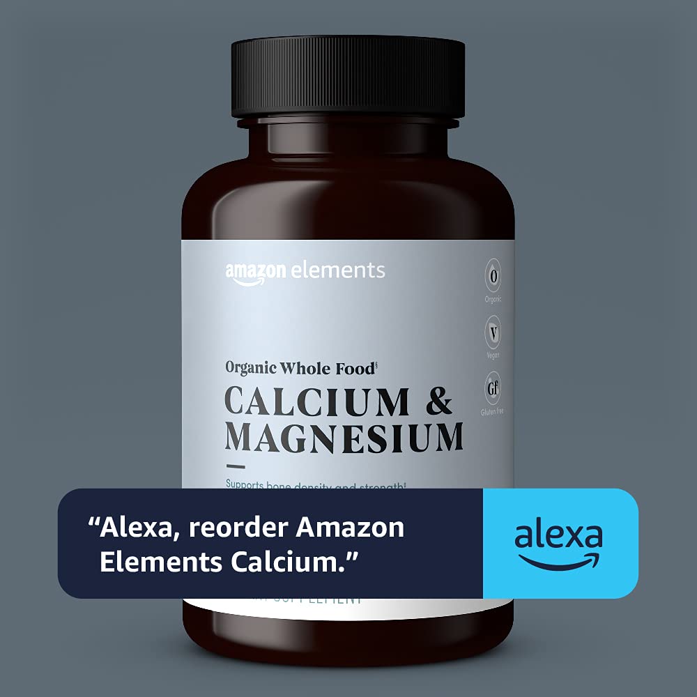Lifestyle scene with Elements Organic Whole Food Calcium & Magnesium tablets