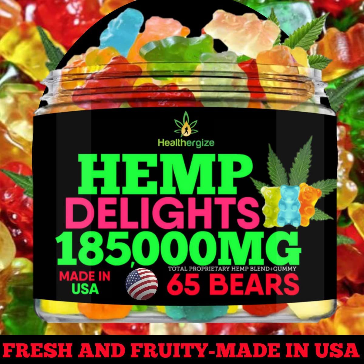 Lifestyle scene with Healthergize Hemp Gummies on a kitchen counter