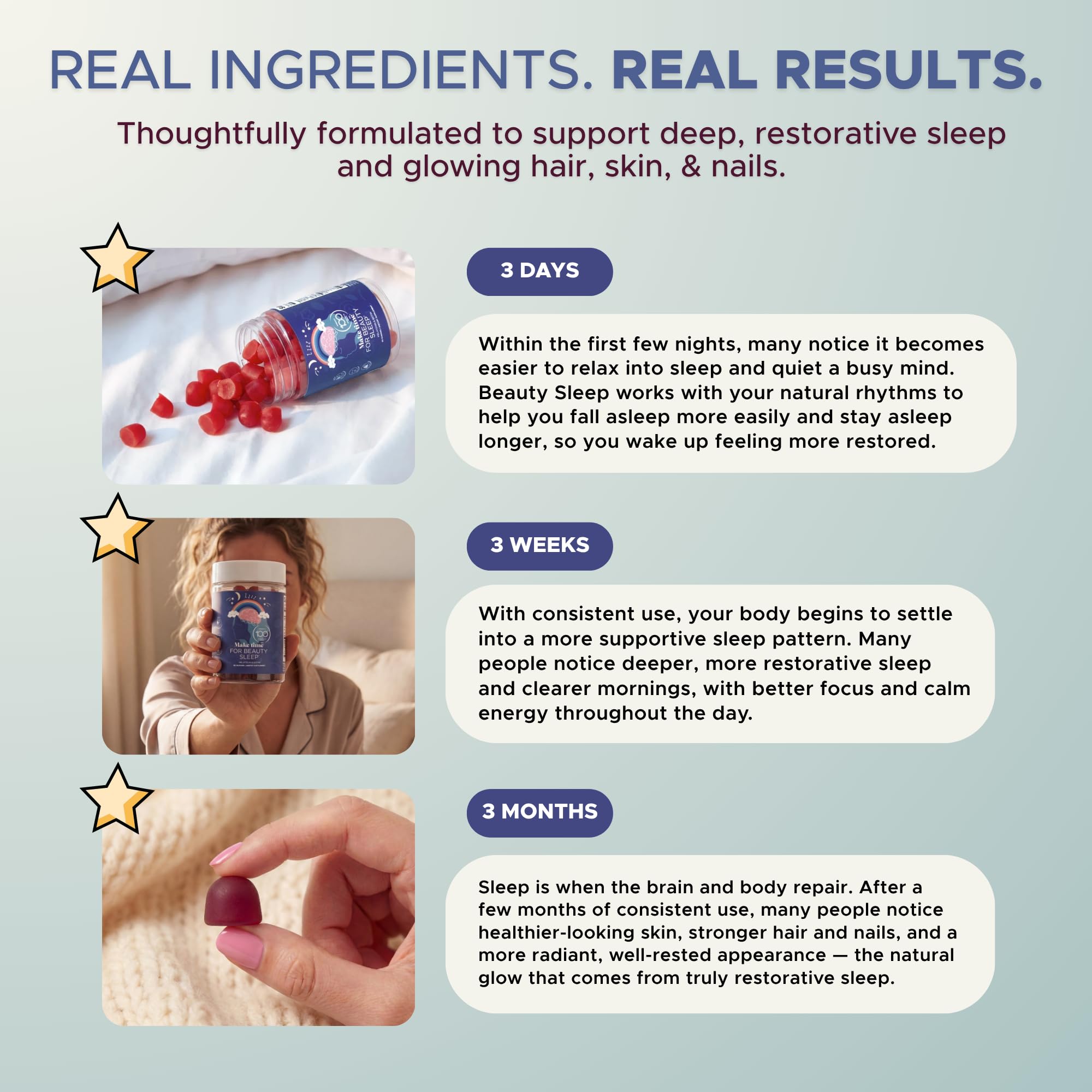Lifestyle scene with MAKE TIME Beauty Sleep Gummies on a bedside table