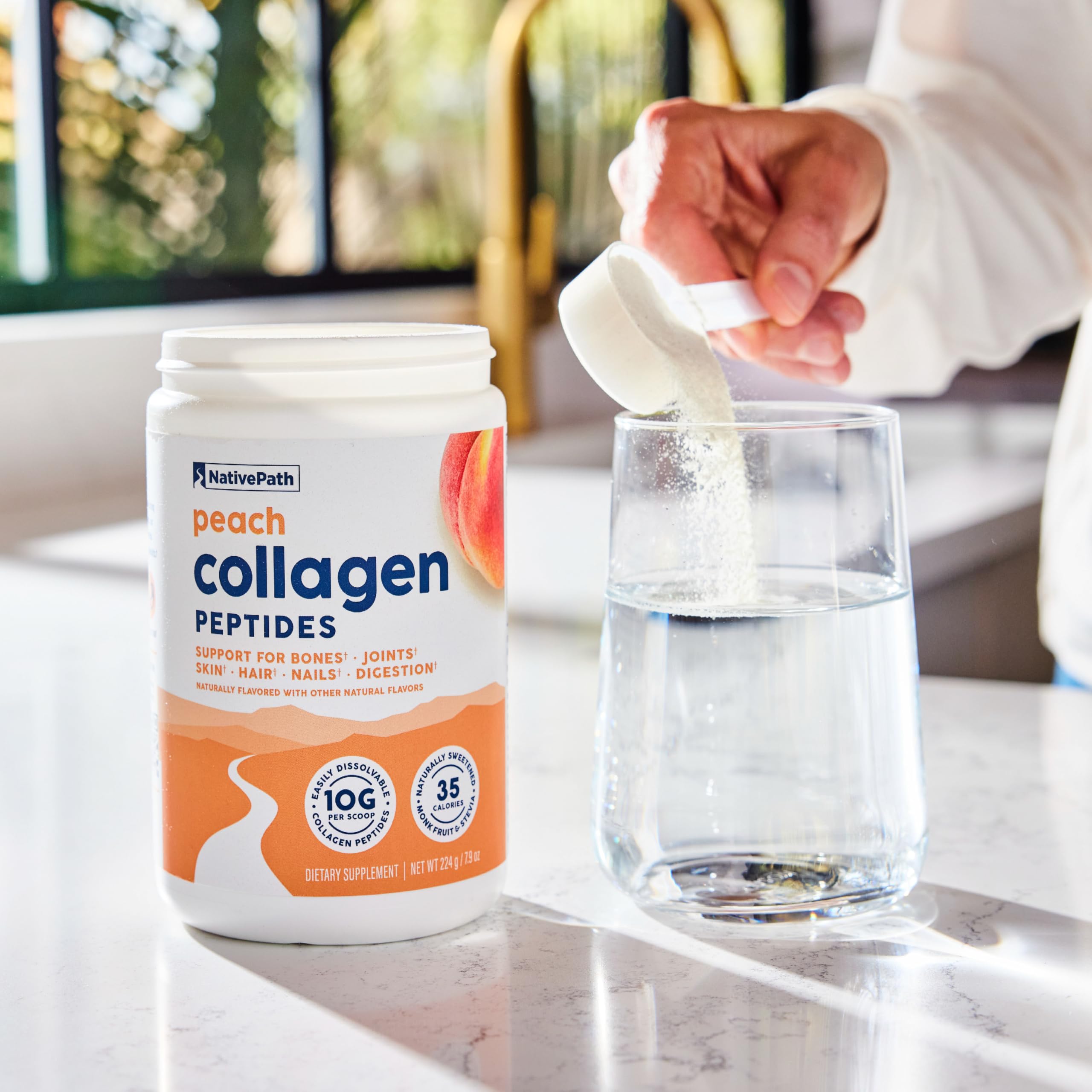 Lifestyle scene with NativePath Peach Collagen Peptides
