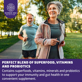 Lifestyle scene with Number One Nutrition Elderberry daily wellness Support Supplement on a kitchen counter
