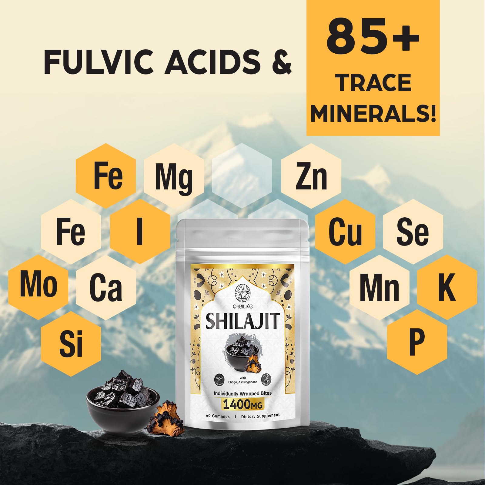 Lifestyle scene with ORBILIVE Gold Shilajit Gummies outdoors