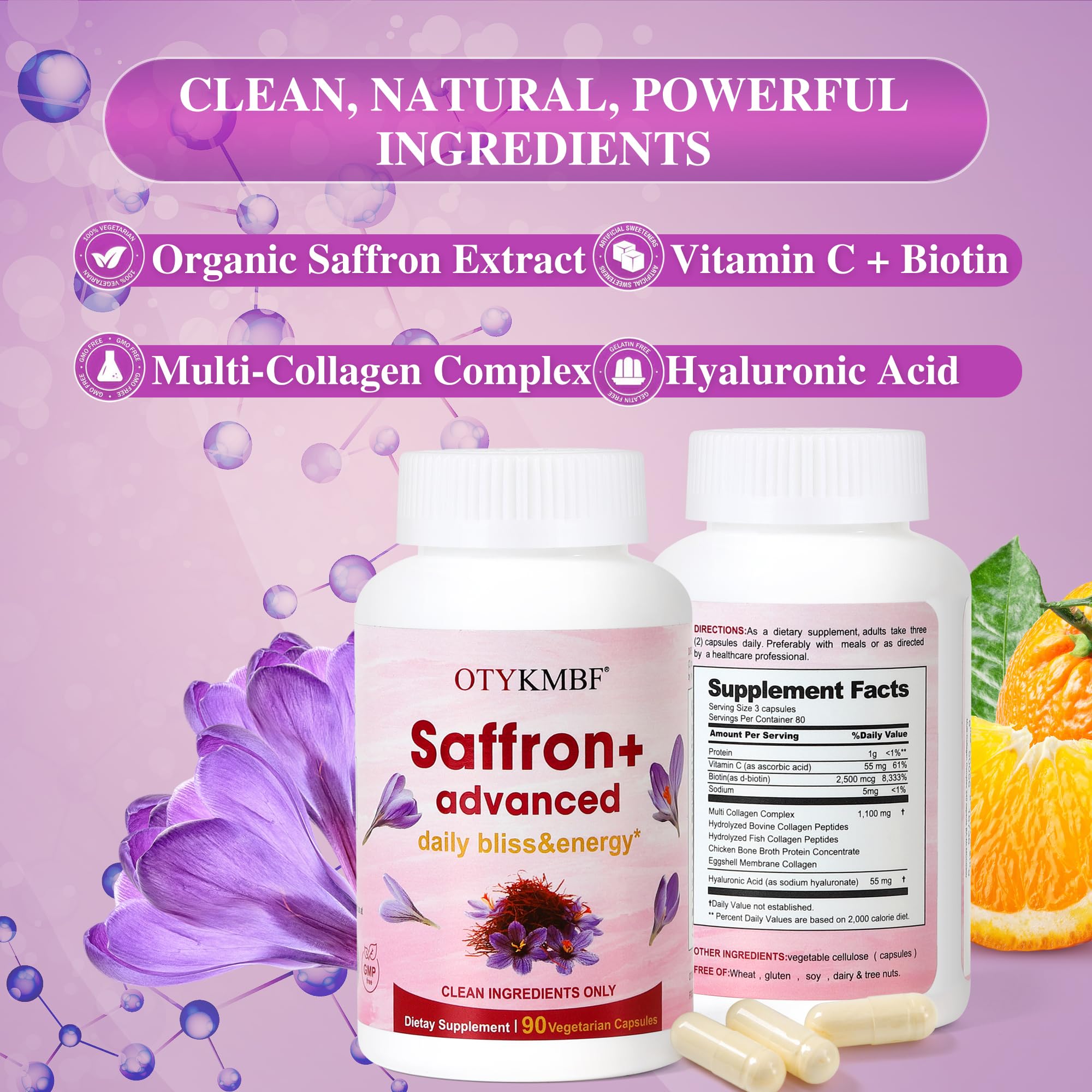 Lifestyle scene with OTYKMBF Saffron+ Advanced Capsules on a table