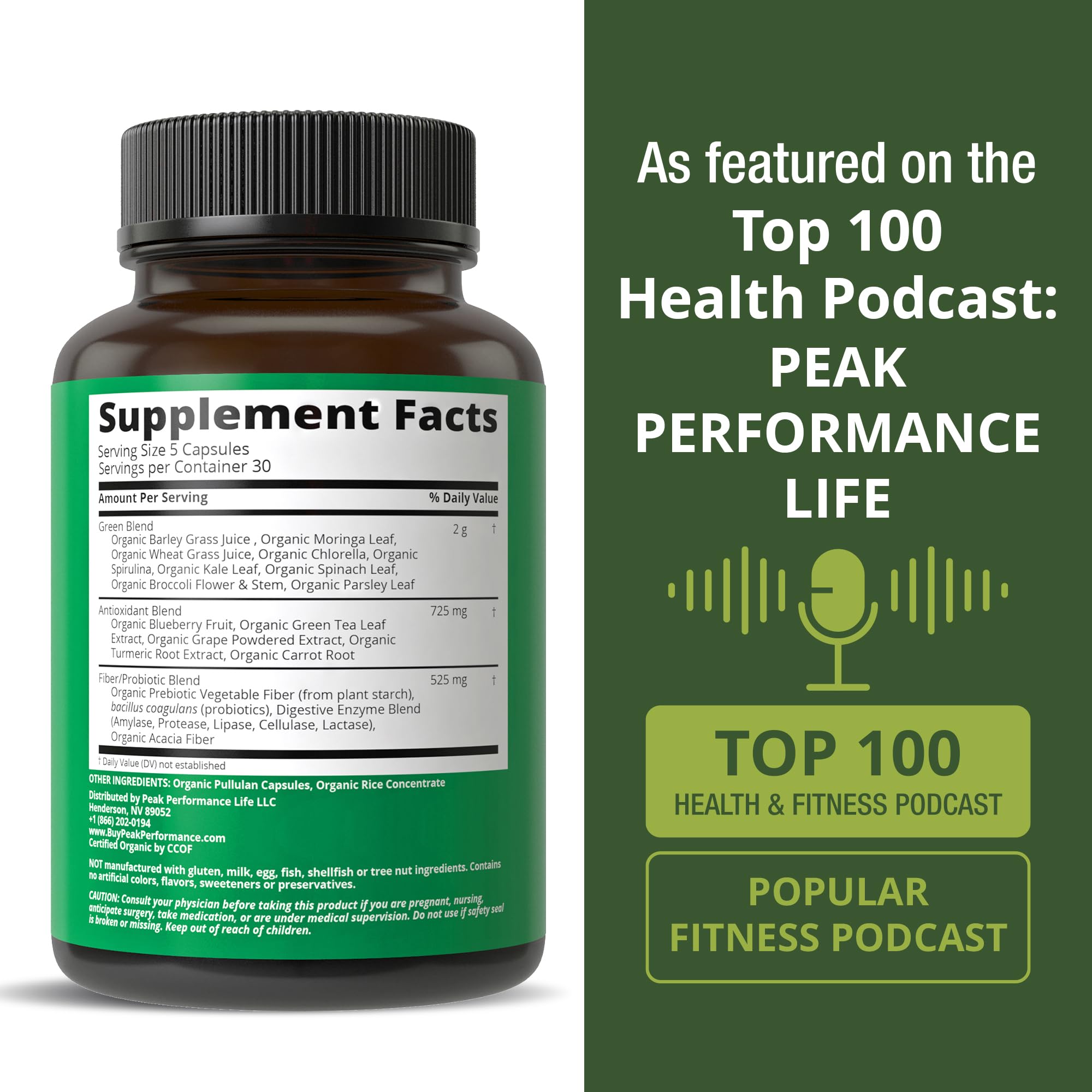 Lifestyle scene with Peak Performance Spirulina Green Superfood Capsules
