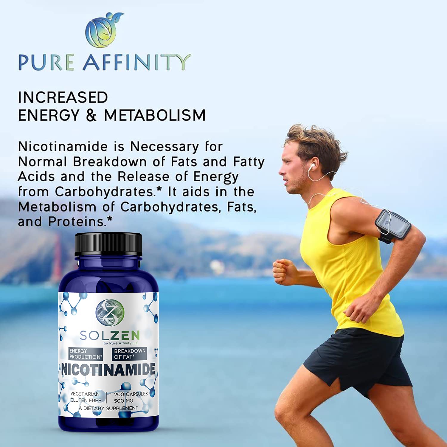 Lifestyle scene with Pure Affinity Nicotinamide capsules