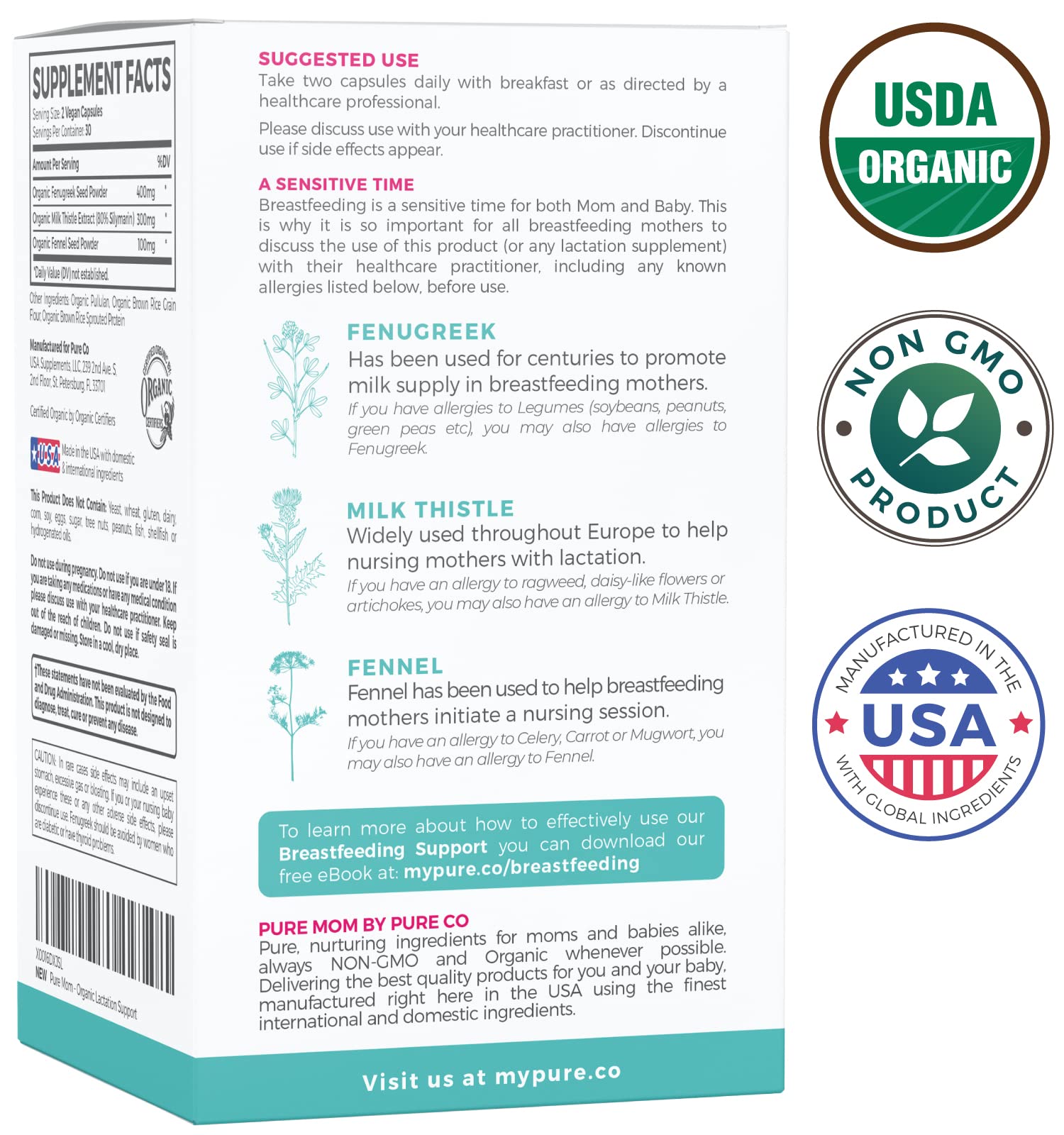 Lifestyle scene with PURE CO Milk Thistle Lactation Support Supplement on a kitchen table