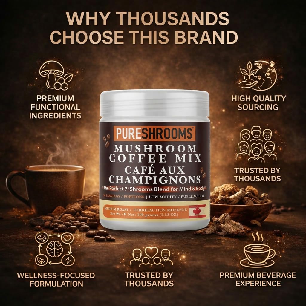 Lifestyle scene with PureShrooms Perfect 7 Instant Coffee