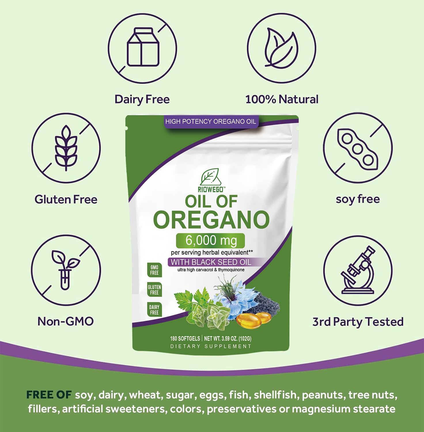 Lifestyle scene with RIOWEGO Oil of Oregano Softgels on a kitchen counter