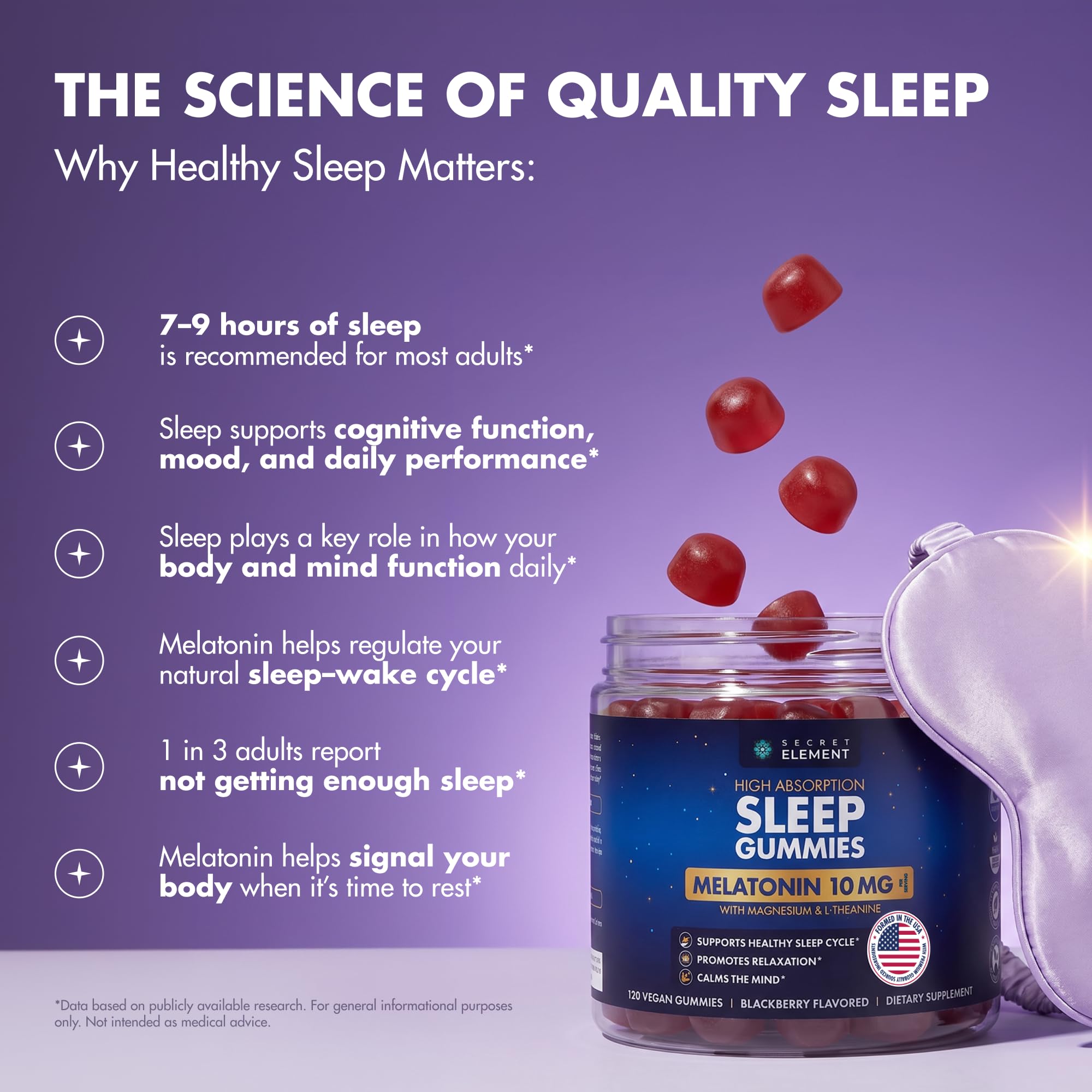 Lifestyle scene with Secret Element Sleep Gummies on a bedside table