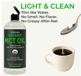 Lifestyle scene with Verdana MCT Oil next to coffee and smoothie